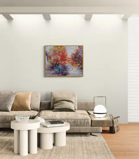 Autumn Passage. Large abstract painting, earth tones, crimson, amber, violet thumbnail 2